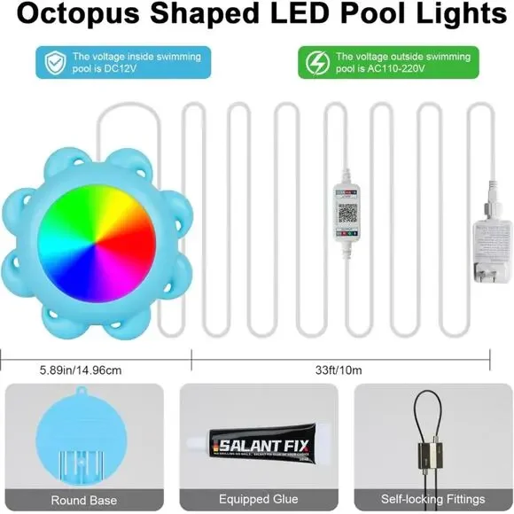 Professional LED Pool Lights, 2 Pack, Color Changing, Remote Control App Control - Picture 6 of 14
